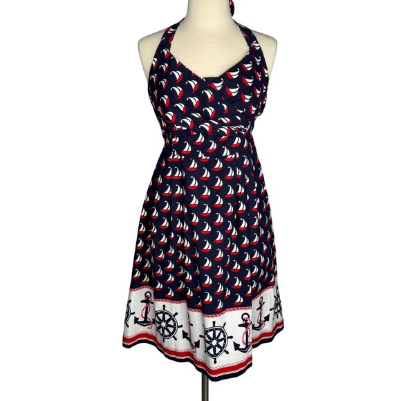 Anthropologie Dresses & Skirts - Anthropologie Postmark Windward Nautical Halter Dress Size 8 Sailboat Anchor
